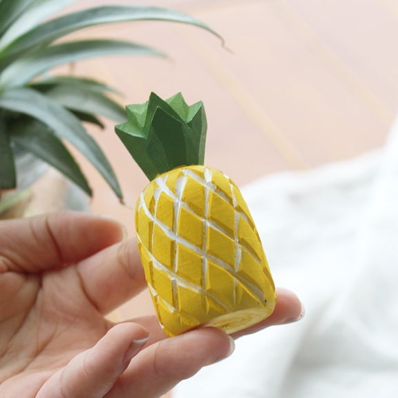 Hand Painted Wooden Pineapple Decor – Hand Carved Miniature Fruit Figurine Sculptures for Home, Kitchen, Garden,or Tabletop Decoration (Set of 5)