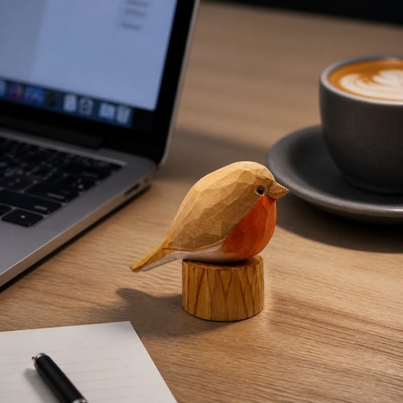 Hand Painted Wooden Robin Figurine, Woodland Bird Statue for Halloween & Fall Decor, Hand Carved Bird Ornament for Home Office, Halloween Thanksgiving & Holiday Gift