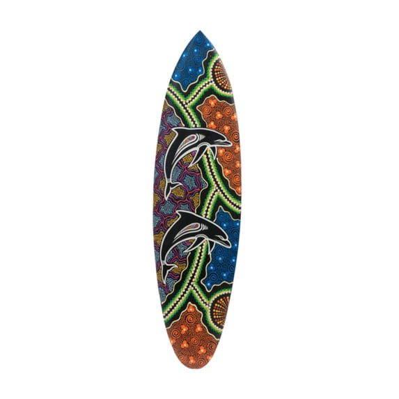 Hand Painted Wooden Splashing Dolphin Surfboard Wall Sign