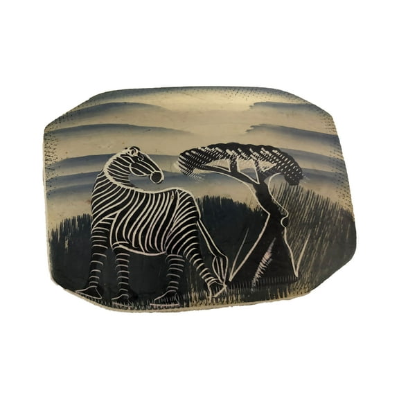 Hand Painted Zebra Soap Stone Keepsake Box Grey