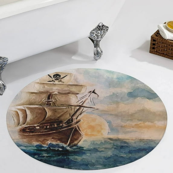 Hand Painting The Pirate Ship Round Carpet Circle Rug Outdoor Patio Area Rug Washable Large Area Rugs Hallway Room Decor Fitness Mats