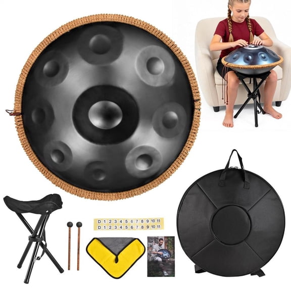 Hand Pan Drum, G Minor 9 Notes 18 Inches Meditation Drum, Musical Instruments, Portable Handpan Set for Children, Boys, Girls, Adults