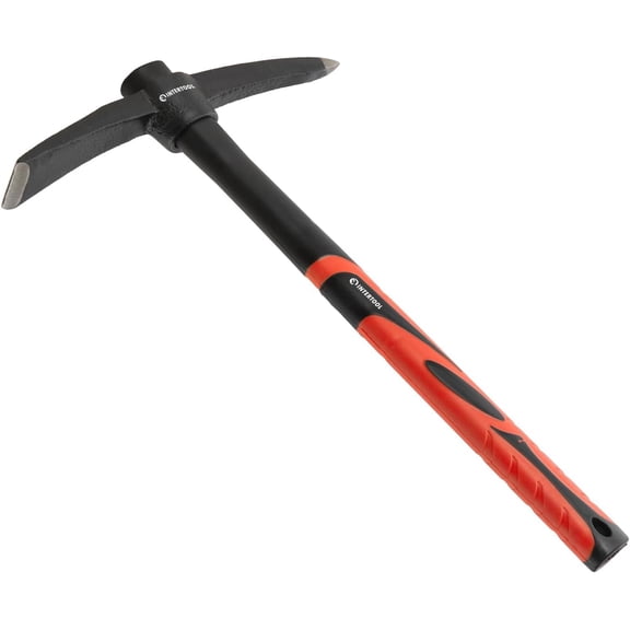 Hand Pick Axe -15-Inch Forged Steel Weeding Mattock Adze Hoe 1.5 lb with Anti-Slip Fiberglass Handle - Heavy-Duty Garden Tool for Roots, Rocks, Digging & Camping HT08-0303