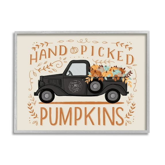 Hand Picked Pumpkins Truck Botanical Arrangement Border Transportation Graphic Art Framed Art Print Wall Art