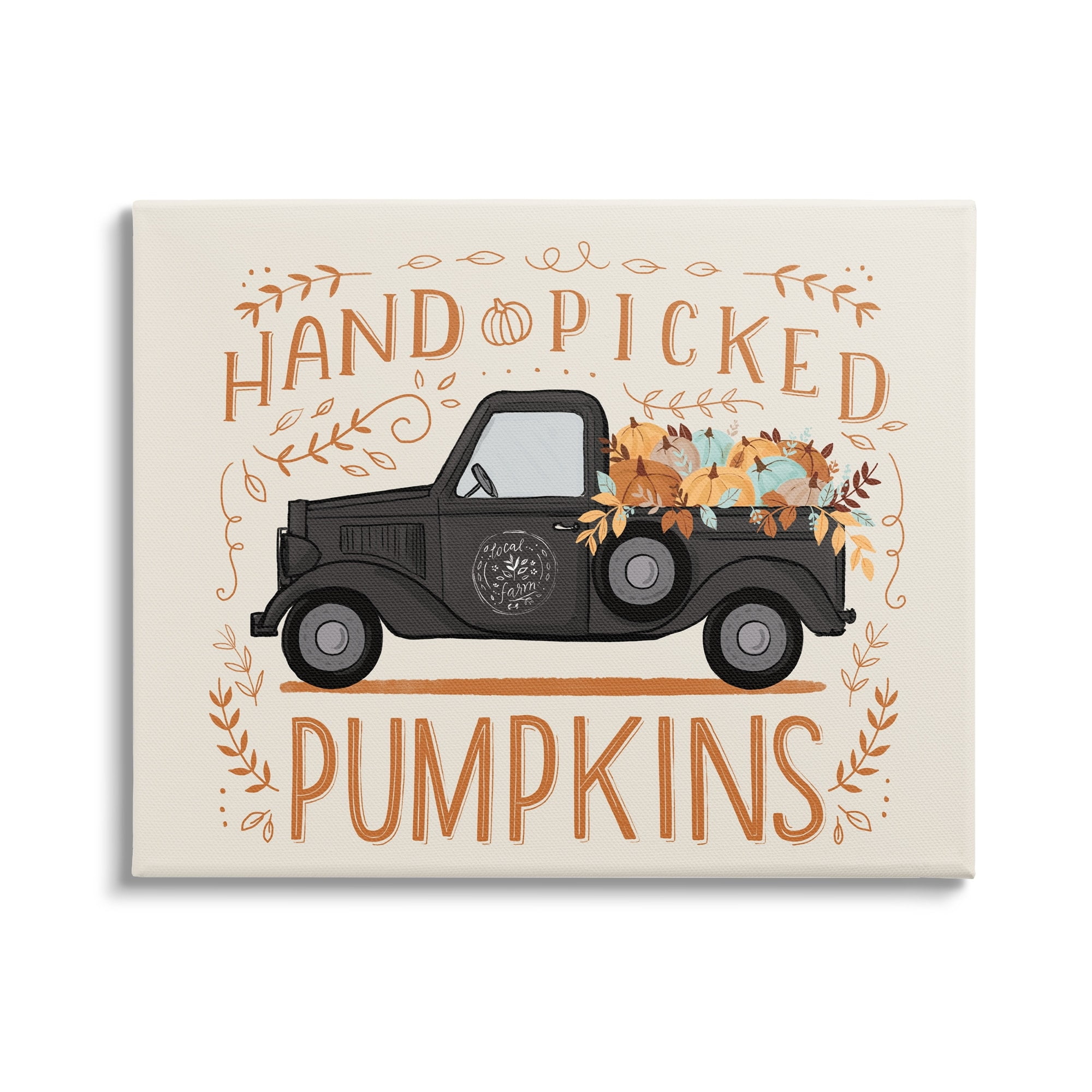 Hand Picked Pumpkins Truck Botanical Arrangement Border Transportation Graphic Art Gallery-Wrapped Canvas Print Wall Art