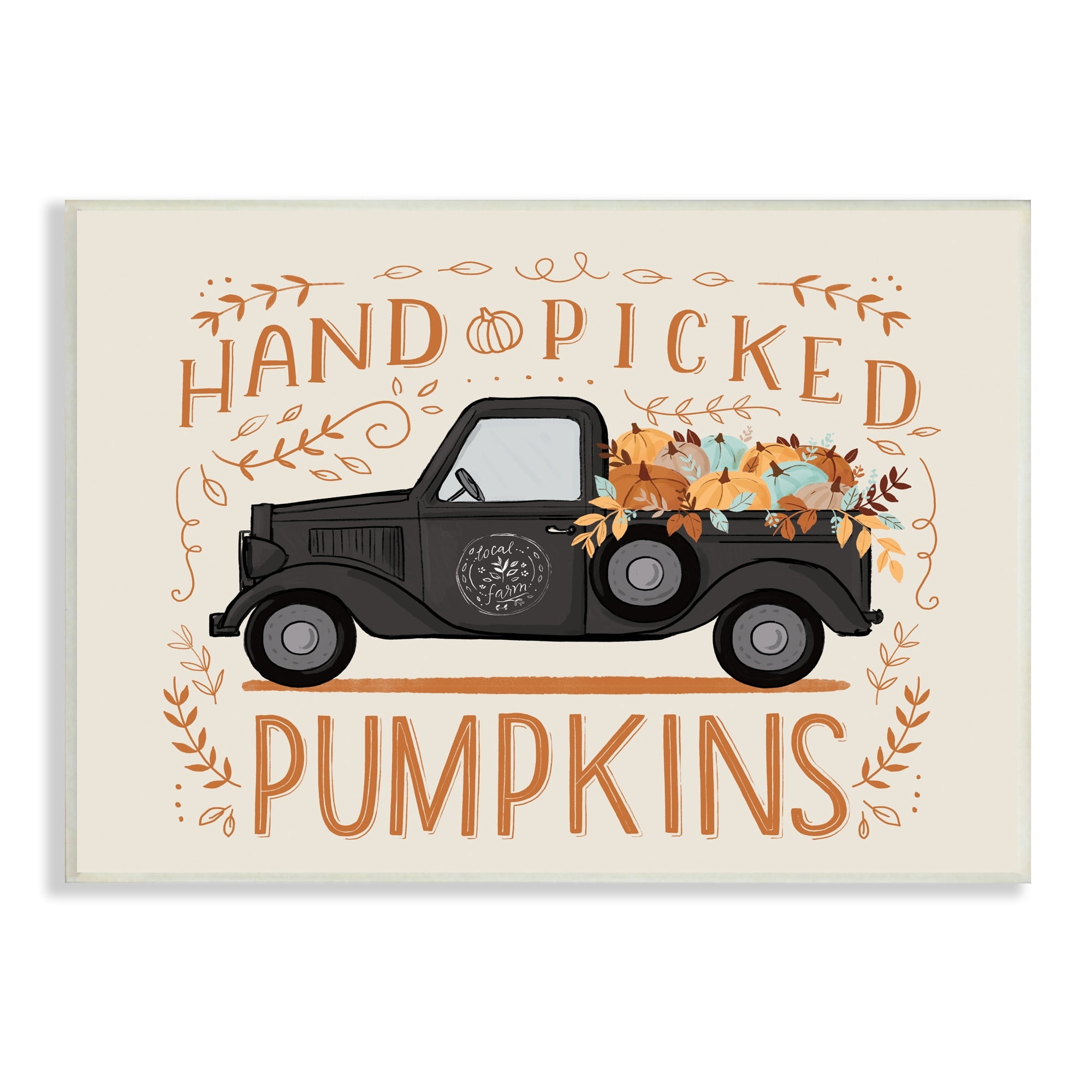 Hand Picked Pumpkins Truck Botanical Arrangement Border Transportation Graphic Art Unframed Art Print Wall Art