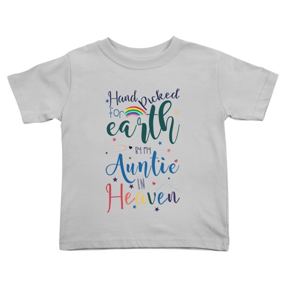 Hand Picked for Earth By My Auntie In Heaven Cute Toddler Tshirts for Boys Girls (Gray, Youth XL)