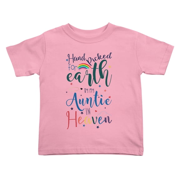Hand Picked for Earth By My Auntie In Heaven Cute Toddler Tshirts for Boys Girls (Pink, Youth S)