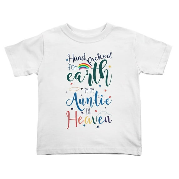 Hand Picked for Earth By My Auntie In Heaven Cute Toddler Tshirts for Boys Girls (White, 5/6T)