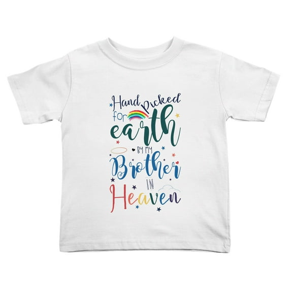 Hand Picked for Earth By My Brother In Heaven Cute Toddler Tshirts for Boys Girls (White, Youth M)