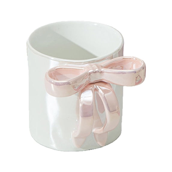 Hand-Pinched Ribbon Ceramic Coffee Mug - Elegant Bow Handle, 12oz Capacity Chip-Resistant Glaze, Dishwasher Safe Cute and Modern Design for Tea and Hot Cocoa, Gift-Ready, Pink A