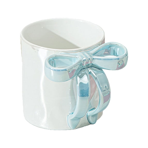 Hand-Pinched Ribbon Ceramic Coffee Mug - Elegant Bow Handle, 12oz Capacity Chip-Resistant Glaze, Dishwasher Safe Cute and Modern Design for Tea and Hot Cocoa, Gift-Ready, Blue A