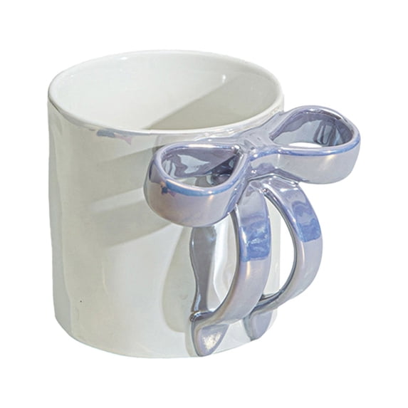 Hand-Pinched Ribbon Ceramic Coffee Mug - Elegant Bow Handle, 12oz Capacity Chip-Resistant Glaze, Dishwasher Safe Cute and Modern Design for Tea and Hot Cocoa, Gift-Ready, Purple A
