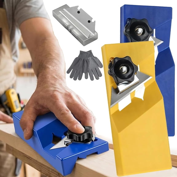 Hand Plane Gypsum Board Cutting Tool - Professional Drywall Edge Chamfer Tool with 10 SK5 Blades | Precise 45°/90° Plasterboard Fast Cutter & Planer, Clog-Free Manual Trimmer (Yellow + Blue)