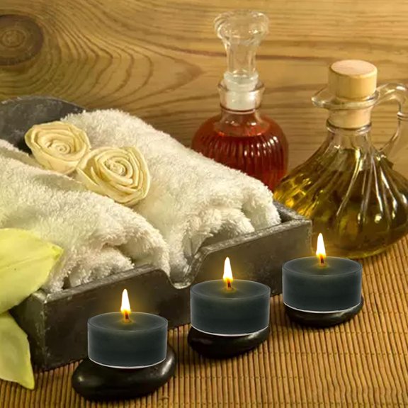 Hand-Poured Black Sandalwood Scented Tea Light Candles 4 Hour Clean Burning Smokeless Round Tealight Candle Clear Cups Perfect for Relaxation Meditation Yoga Bath Stress Relief