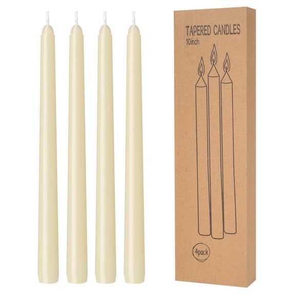 Hand Poured Ivory Taper Candles 10 Inch, 4 Pack Dripless Long Lasting Candles, Unscented Smokeless for Romc Dinners Wedding Reception Home, White