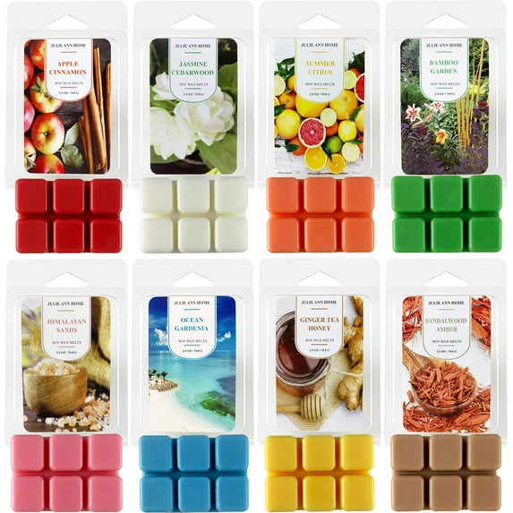 Hand-Poured Scented Soy Wax Melts | Set of 8 Assorted 2.5oz Wax Cubes/Tarts | Home Fragrance for Candle Wax Warmer | Bulk Value Pack