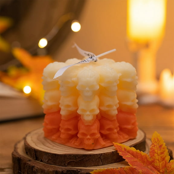 Hand-Poured Skull Cube Soy Candle - Halloween Aromatherapy Decor with Botanical Essential Oils Long-Lasting Festive Home Fragrance(A)