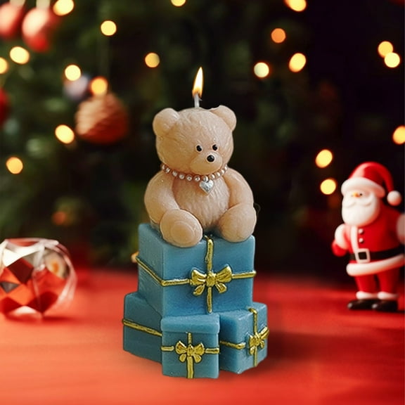 Hand-Poured Soy Wax Bear Candle, Christmas Themed Decorative Candle for Home Fragrance, Natural Scented Gift for Holiday Birthday Ambiance(Blue)