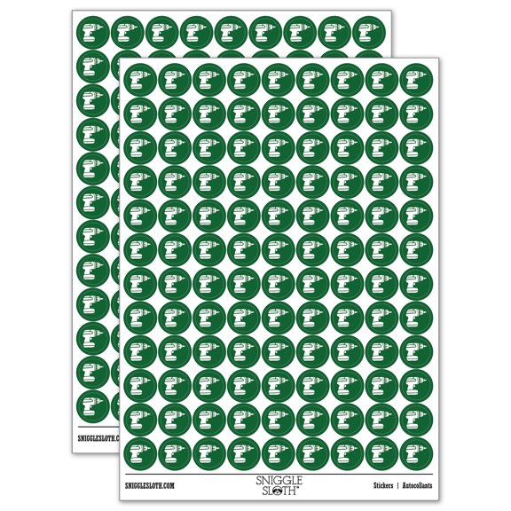 Hand Power Drill Craftsman Tool 200+ Round Stickers - Dark Green - Matte Finish - 0.50" Size