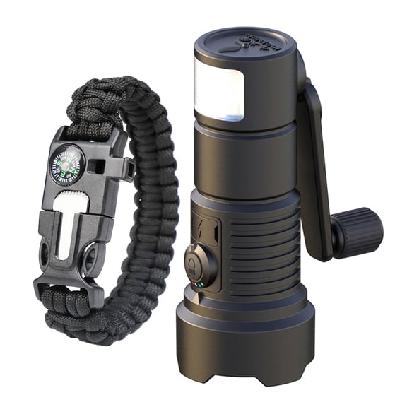 Hand Powered Handheld Flashlight Led Torch Outdoor Emergency Phone Charger Paracord Bracelet