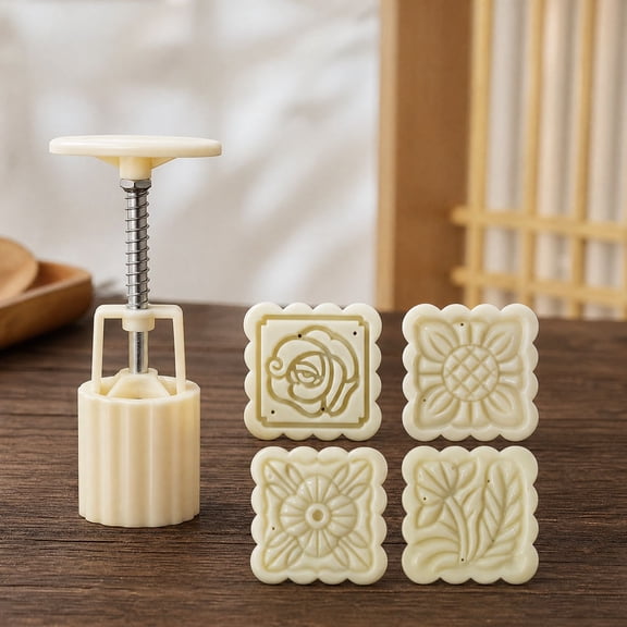 Hand Press Cookie Mold, 4 Pattern Disc 4.9 x 1.6 Inch, for Kitchen Baking Counter Drawer