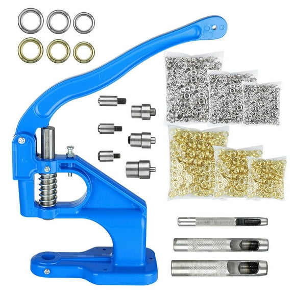 Hand Press Grommet Eyelet Puncher, Heavy Duty Hand Press Eyelet Grommet Machine Punch Tool Kit with 3000 Grommets for Banners Signs Clothing Curtains