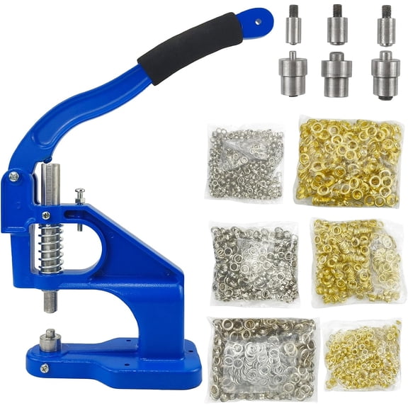 Hand Press Grommet Machine with 3000pcs Grommets(6mm, 10mm and 12mm) 3 Die (#0#2#4) Handle Cover Hand Press Grommet Eyelet Machine Punch Tool for grommets, eyelets, rivets, snaps and others