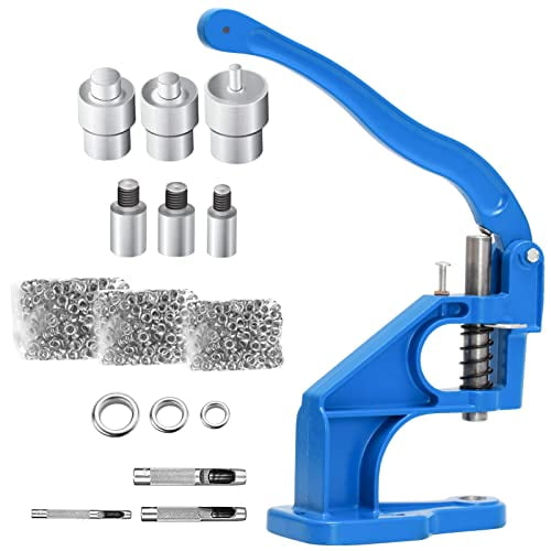 Hand Press Grommet Machine, Grommet Tool Kit Press Punch Tool Kit with 3 Dies (1#2#3#) and 1500 Pcs Grommets Self Piercing Grommet (6/10/12mm) for Banners Awnings Posters Curtains Shoes$$Hardware