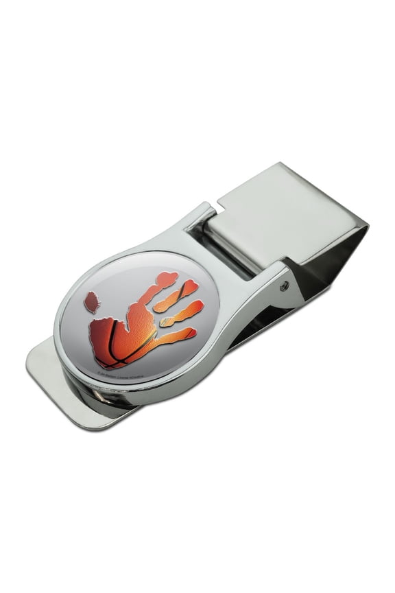 Hand Print Basketball Get a Grip Satin Chrome Plated Metal Money Clip
