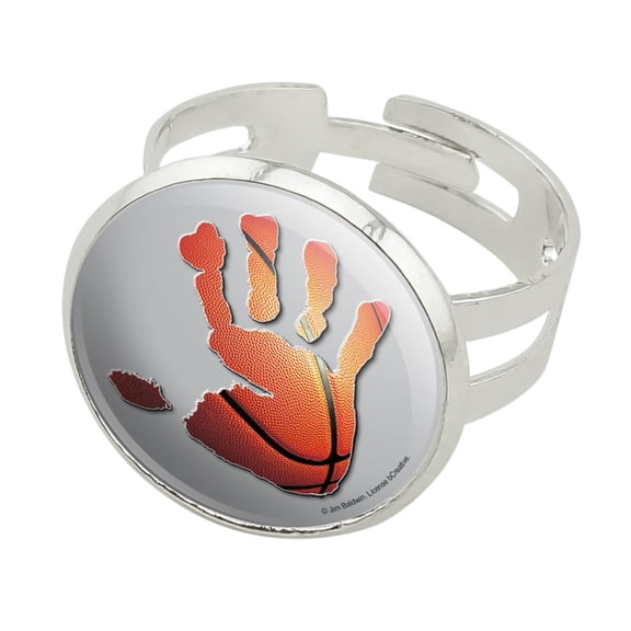 Hand Print Basketball Get a Grip Silver Plated Adjustable Novelty Ring