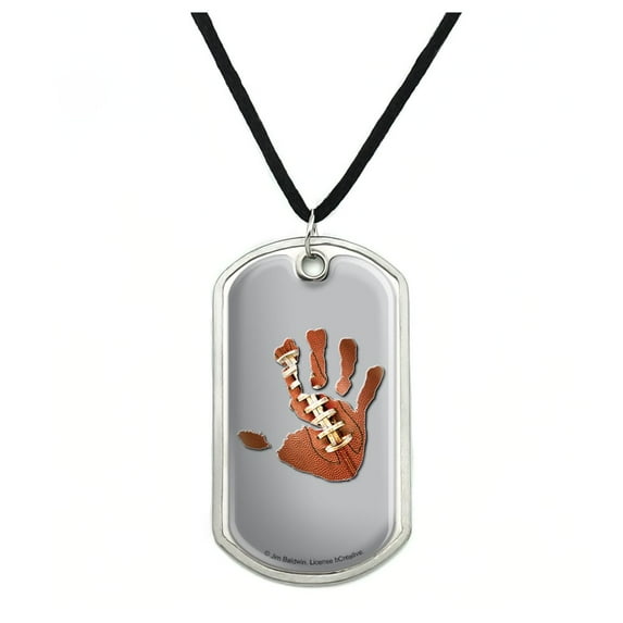 Hand Print Football Get a Grip Military Dog Tag Pendant Necklace with Cord
