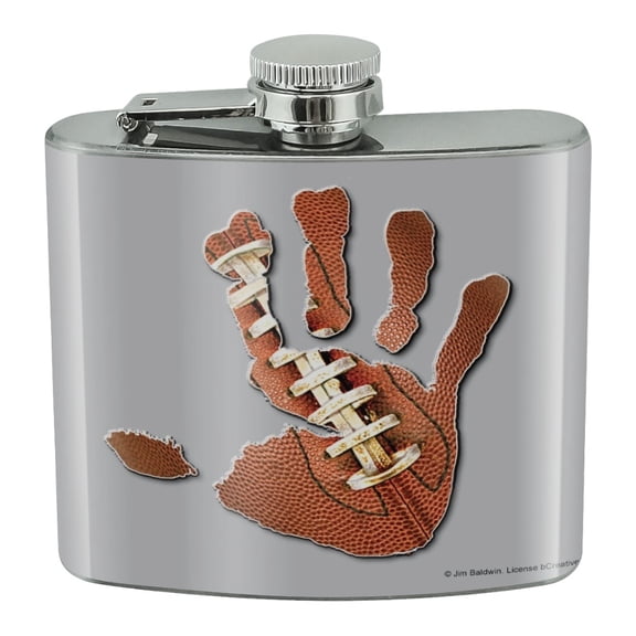 Hand Print Football Get a Grip Stainless Steel 5oz Hip Drink Kidney Flask