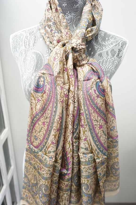 Hand Printed Indian 100% Silk Scarf, Wrap, Throw, Shawl Organic