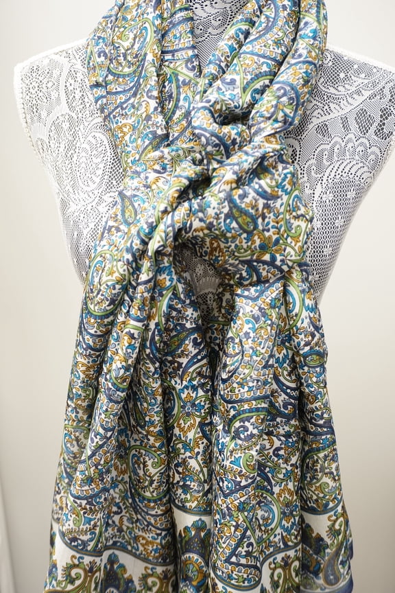 Hand Printed Indian 100% Silk Scarf, Wrap, Throw, Shawl Organic