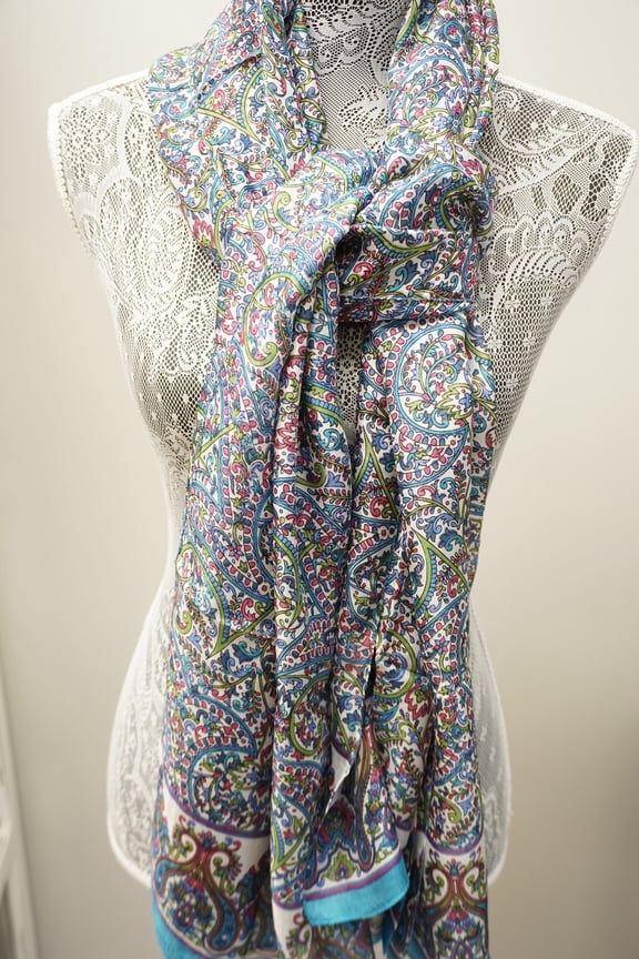 Hand Printed Indian 100% Silk Scarf, Wrap, Throw, Shawl Organic