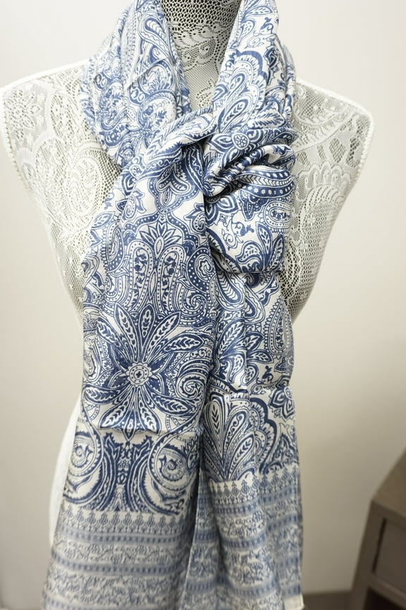 Hand Printed Indian 100% Silk Scarf, Wrap, Throw, Shawl Organic