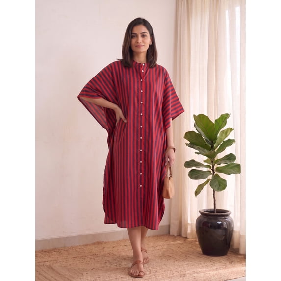 Hand Rlaxed Hand-Printed Pure Cotton Striped Kaftan Dress - Walmart.com