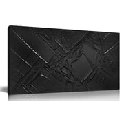 Large Hand Painted Black 3D Textured Abstract Wall Art, Minimalist Diagonal Line Raised Impasto Oil Painting Picture, 40x20 Inch Canvas Wall Decor for Living Ro