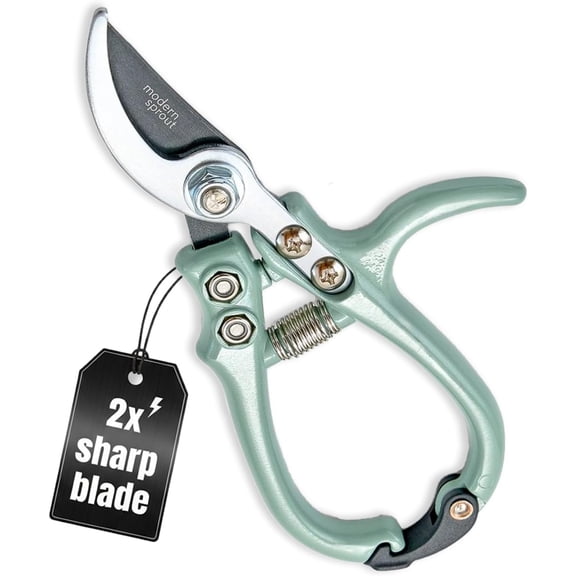Hand Pruners - Lightweight Pruning She W/Easy Lock- Gardening Scissors - Bypass Sharp Carbon Steel Blade - Rust Resistant - Garden Tools - Reusable Holster - Sage