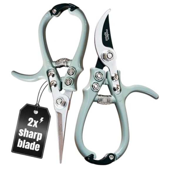Hand Pruners and Shears Set with Blister Pack - Lightweight Gardening Tools with Easy Lock - Sharp Carbon Steel Blades -Rust Resistant Scissors for Herbs Flowers - Sage