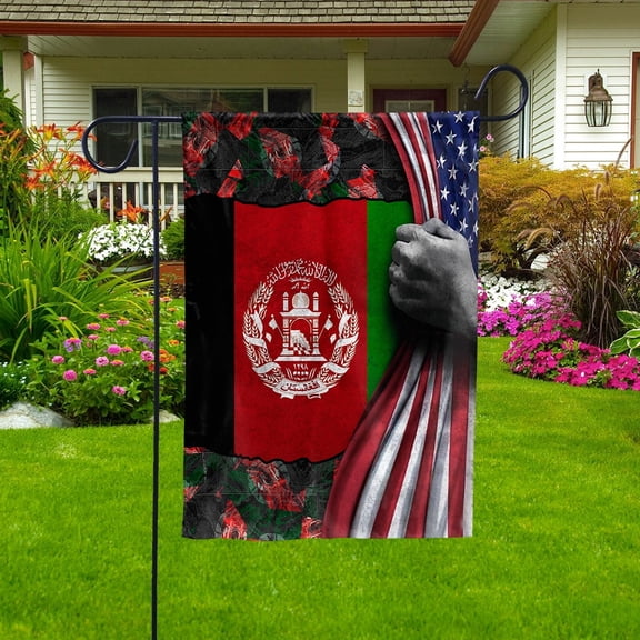 Hand Pulling American Flag Afghanistan Afghan Root Patriot Garden Flag, Double-Sided Decorative Outdoor Flag, Patriotic Polyester Yard Flag 12 x 18 in