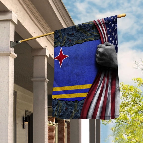 Hand Pulling American Flag Aruba Aruban Root Patriot House Flag, Double-Sided Decorative Outdoor Flag, Polyester Yard Flag 29.5 x 39.5 in