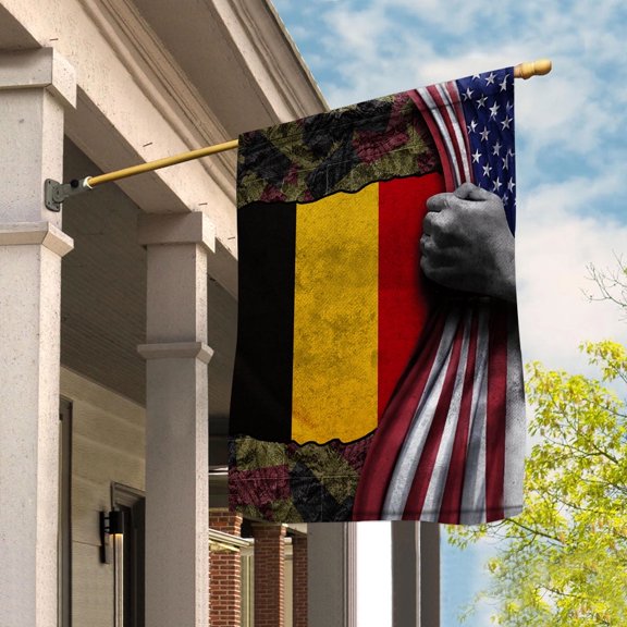 Hand Pulling American Flag Belgium American Flag Belgian Root Patriot House Flag, Double-Sided Decorative Outdoor Flag, Patriotic Polyester Yard Flag 29.5 x 39.5 in