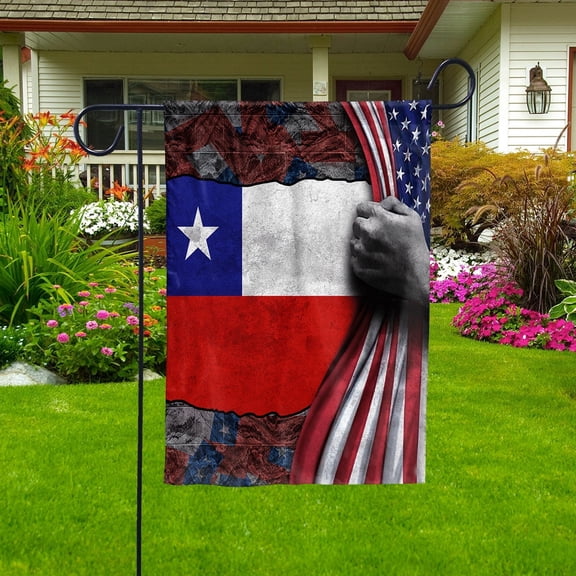 Hand Pulling American Flag Chile Chilean Root Patriot Garden Flag, Double-Sided Decorative Outdoor Flag, Patriotic Polyester Yard Flag 12 x 18 in