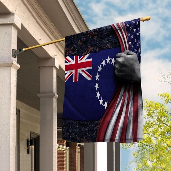 Hand Pulling American Flag Cook Islands Cook Islander Root Patriot House Flag, Double-Sided Decorative Outdoor Flag, Patriotic Polyester Yard Flag 29.5 x 39.5 in