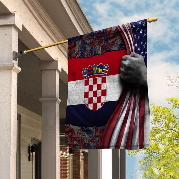 Hand Pulling American Flag Croatia Croatian Root Patriot House Flag, Double-Sided Decorative Outdoor Flag, Patriotic Polyester Yard Flag 29.5 x 39.5 in