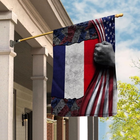 Hand Pulling American Flag France French Root Patriot Garden Flag, Double-Sided Decorative Outdoor Flag, Patriotic Polyester Yard Flag 12 x 18 in