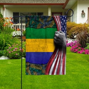 Hand Pulling American Flag Gabon Gabonese Root Patriot Garden Flag, Double-Sided Decorative Outdoor Flag, Patriotic Polyester Yard Flag 12 x 18 in