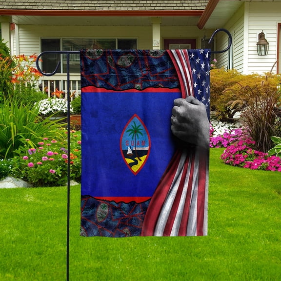 Hand Pulling American Flag Guam American Flag Guamanian Root Patriot Garden Flag (11.5x17.5) Double Sided-USA Flags Premium Polyester-Decorative Indoor Outdoor Flag